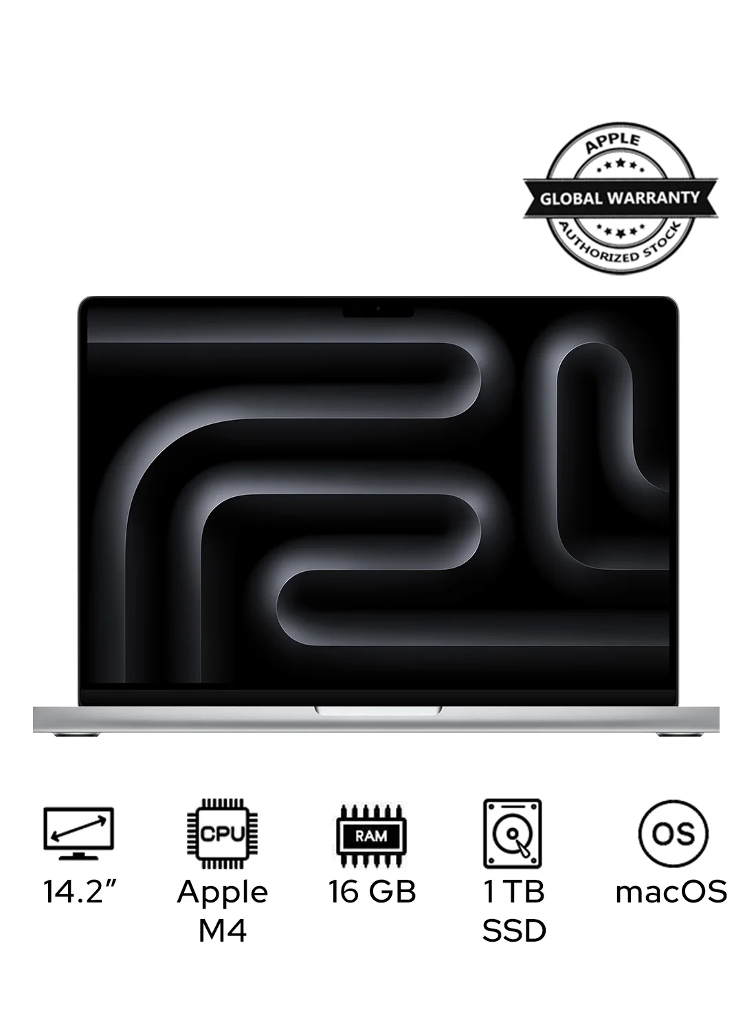 Premium Smart Laptop 14-Inch Liquid Retina Display, 10-Core CPU 10-Core GPU, 16GB RAM, 1TB SSD, macOS, English/Arabic Keyboard (Silver, 14-Inch) e2dm1