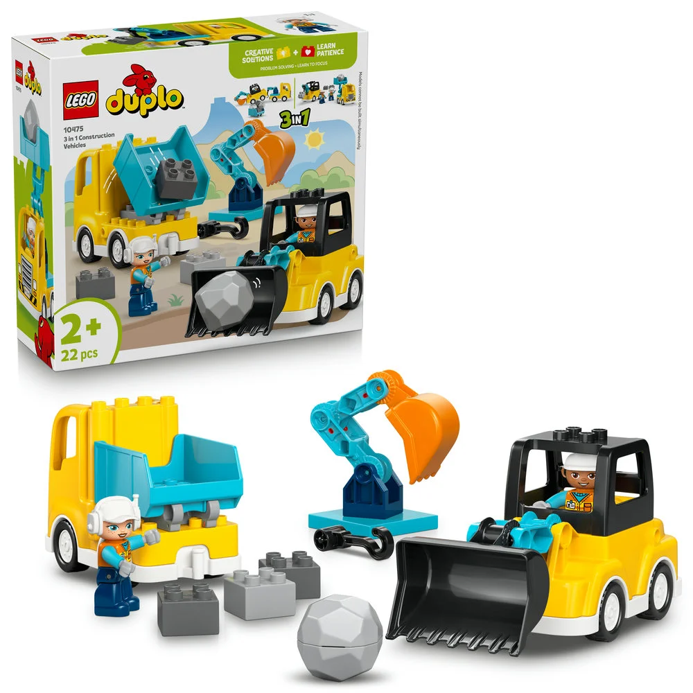 Building Blocks 3-in-1 Construction Vehicles Building Set (Premium Plastic, 22 Pieces, For Toddlers) 5whxo