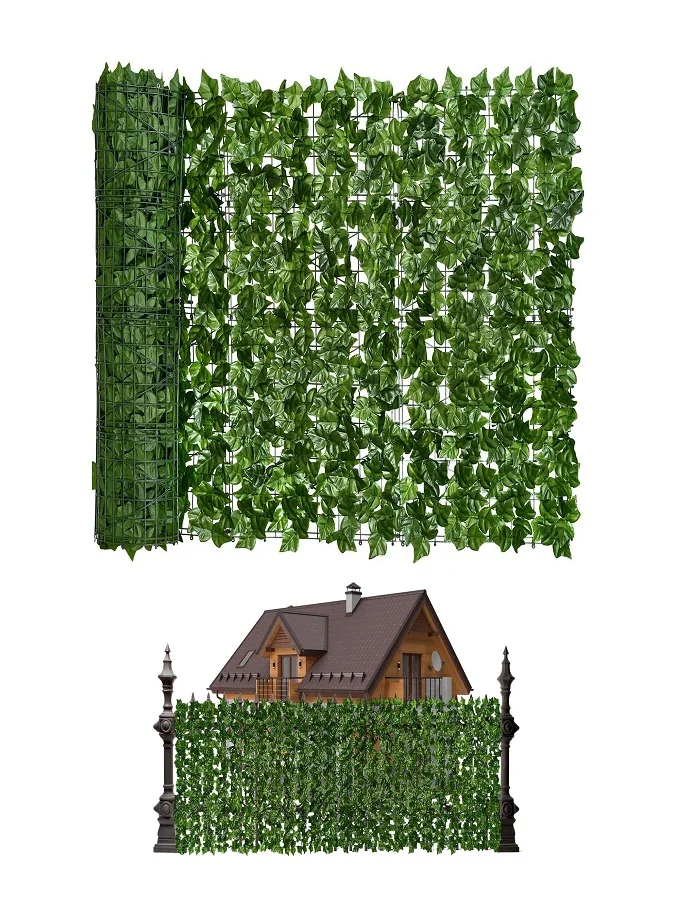 LIVVY Artificial Privacy Fence Screen with Faux Ivy Leaf Panels (Green, 300cm x 100cm) UV Protected Expandable Trellis Hedge for Garden and Balcony gdajb