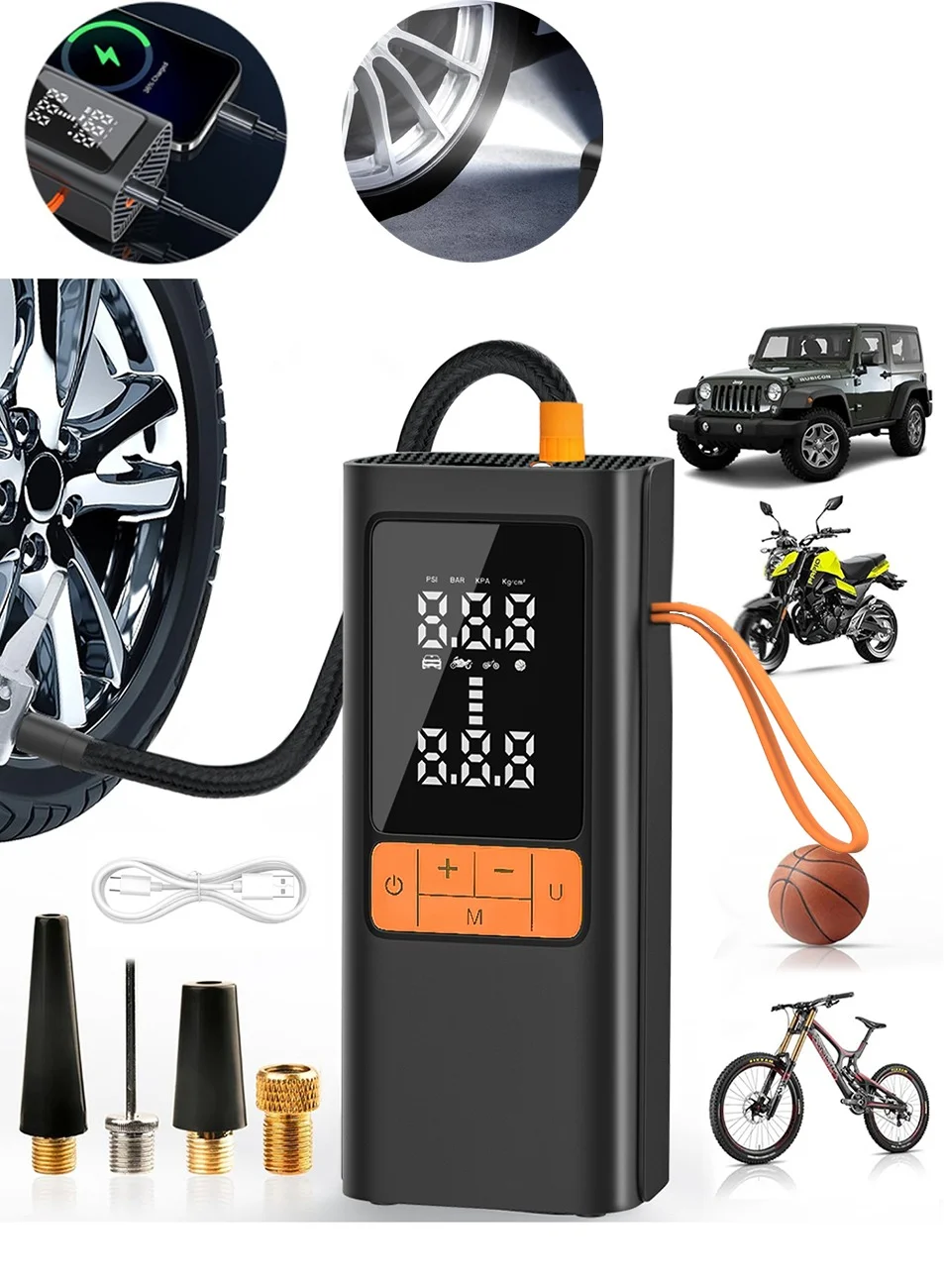 Changli Portable Digital Tire Inflator Air Compressor with 6000mAh Battery and LED Light (Black, 1 Unit) mk9ca