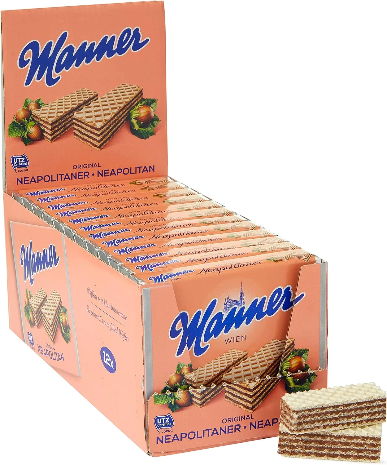Manner Neapolitaner Hazelnut Cream Wafers Premium Crispy Snack (75g, Pack of 12) swyzi