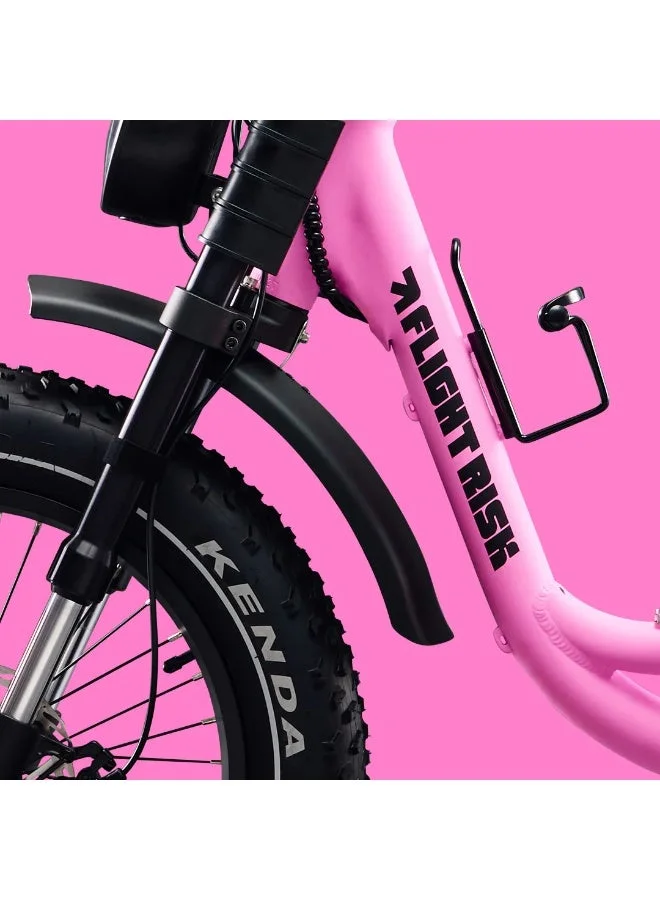 Flight Risk FR303 Electric Bike with Front Suspension and Hydraulic Disc Brakes (Pink, 500W) v5cor