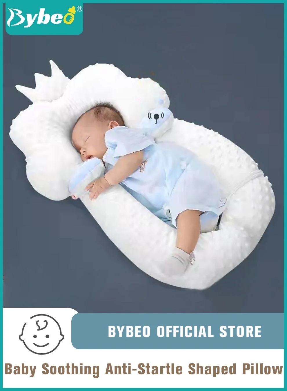 Bybeo Newborn Nursing Sleeping Pillow Ergonomic Head Shaping Support for Infants (Unisex, 30x25cm) mz4zr