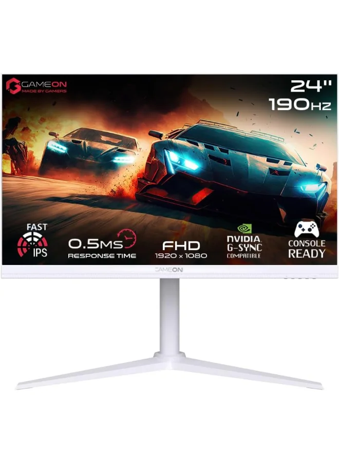 GAMEON Artic Pro-Series Gaming Monitor 24-inch FHD 190Hz Fast IPS Display (White, 61 cm) amme7