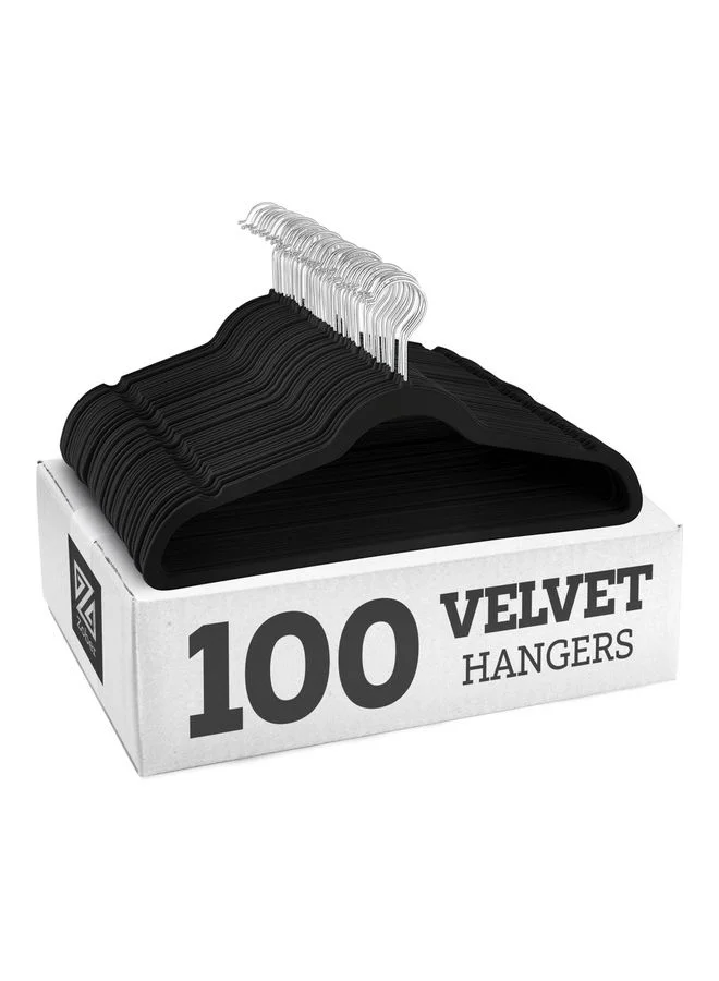 ZOBER Non-Slip Velvet Suit Hangers (100 Pack) Ultra Thin Space Saving Clothes Hangers with 360 Degree Swivel Hook (Black, 43.18x23.3x0.5cm) yvte8