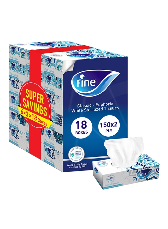 Premium Facial Tissues 2-Ply Soft Absorbent Paper (White, 18 Packs x 150 Sheets) 466ij