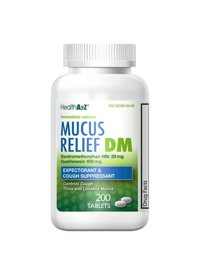 HealthA2Z Mucus Relief DM Cough Suppressant and Expectorant Tablets (200 Count) 11jm7