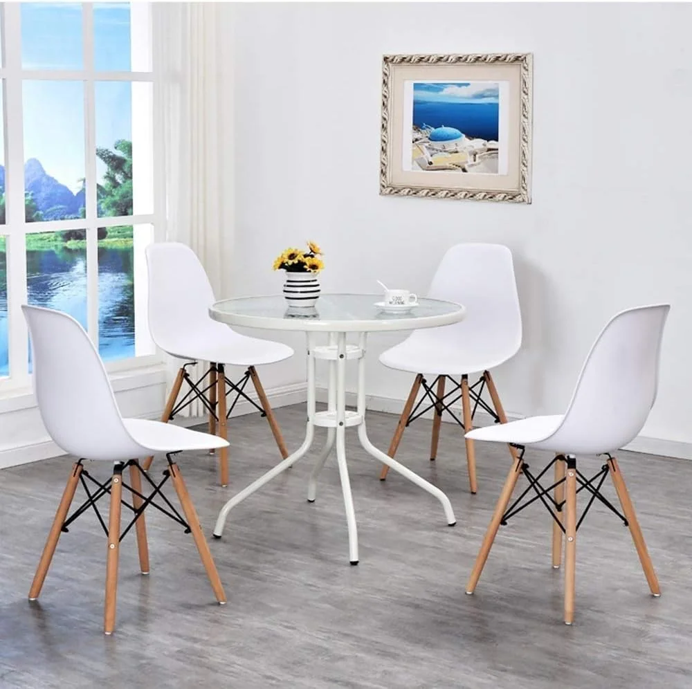 Harmony Home Round Patio Table with Tempered Glass Top and Metal Frame (White, 60 cm) mgc2u