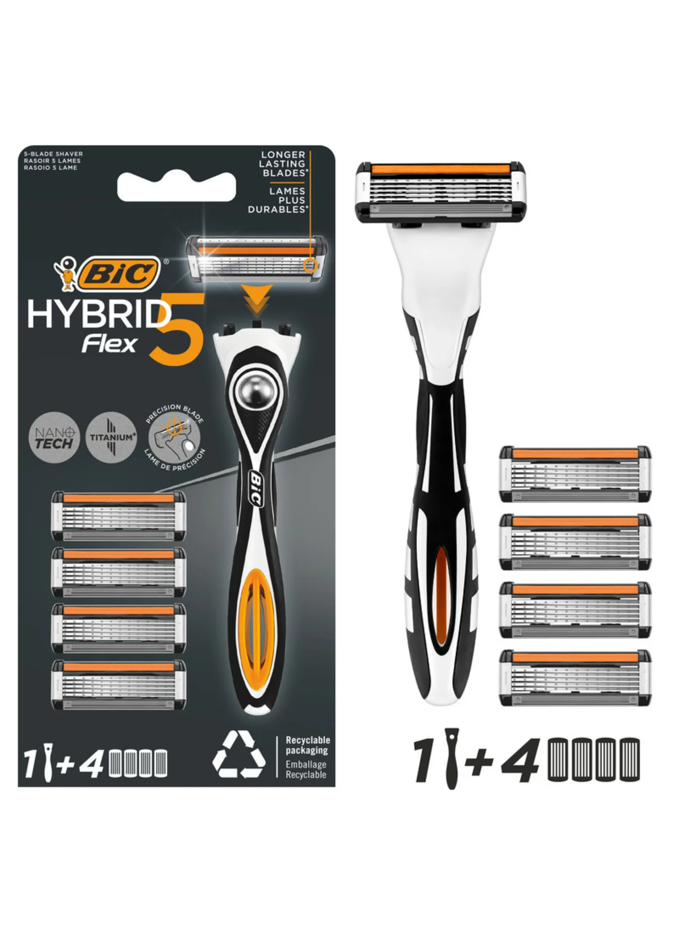 Bic Hybrid 5 Flex Men's Shaver Kit with Ergonomic Handle and 4 Precision Refill Heads (1 Handle, 4 Refill Heads) 9ejkk