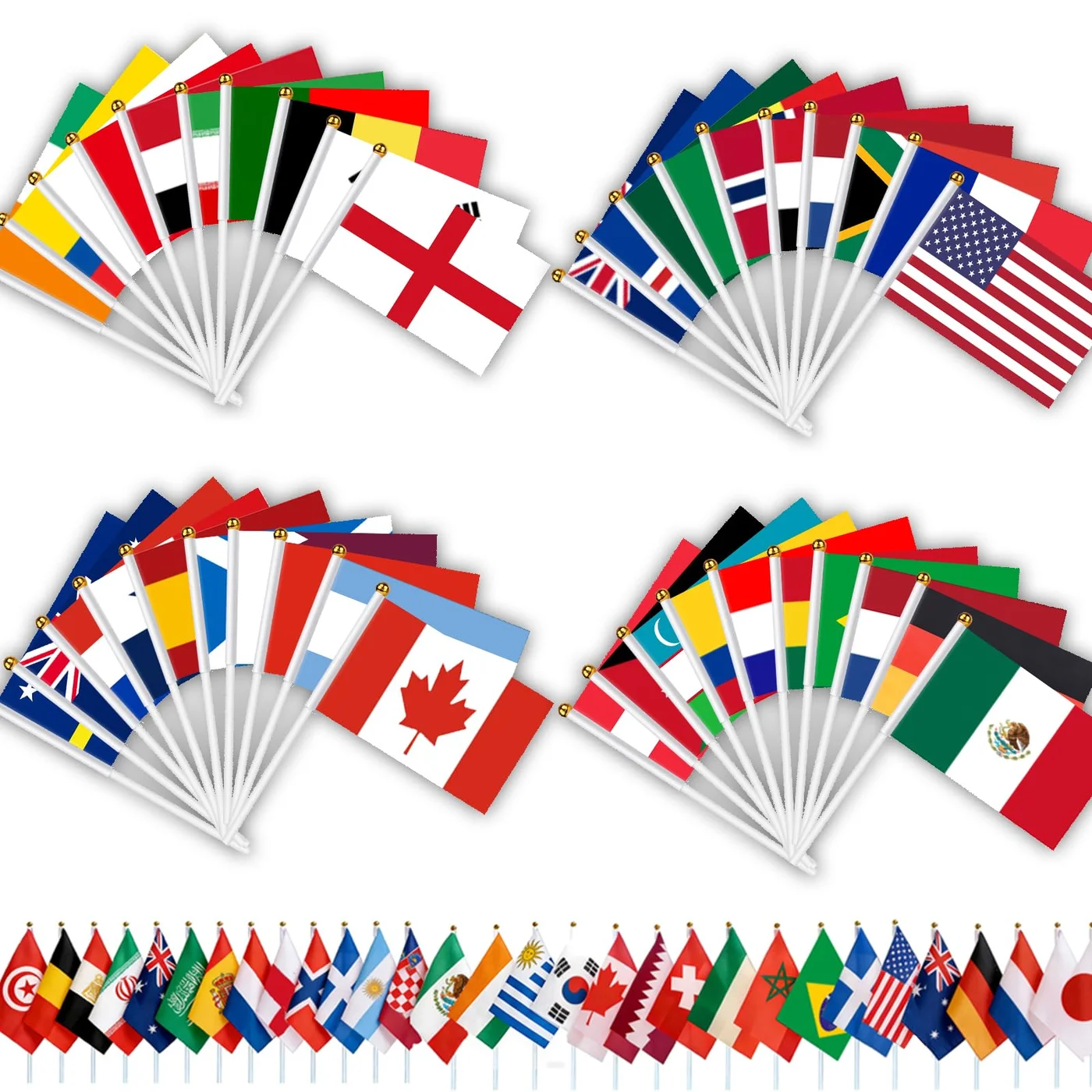 AhfuLife International Handheld Flags Set, 48 Countries Stick Flags for Sports Events and Party Decorations (14 cm x 21 cm) ntpxf