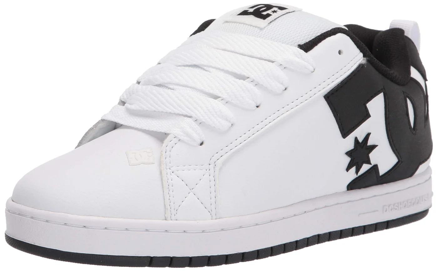 Premium Men's Court Skateboarding Sneakers Durable Leather Upper Performance Footwear (White/Black, 11) dki8e
