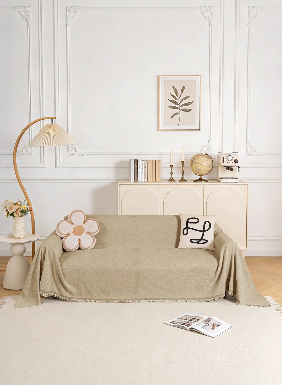 Noon East Chenille Sofa Cover Slipcover Premium Soft Texture Furniture Protector (Khaki, 180x260 cm) p596q