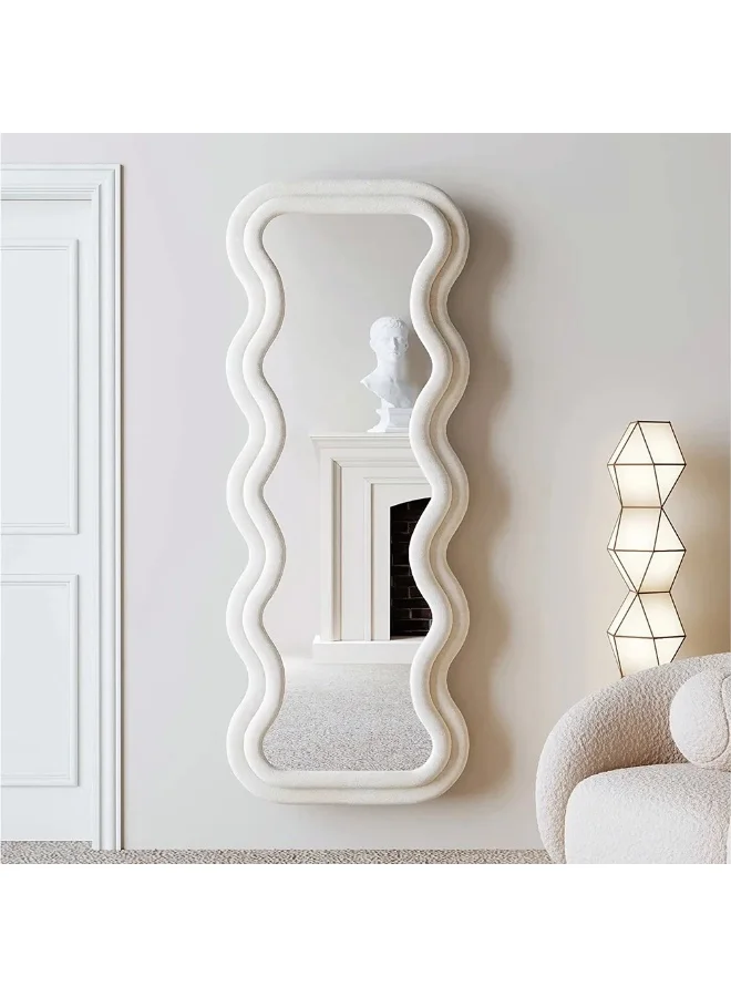 Premium Velvet Framed Wave Shape Full Length Mirror, HD Floor Standing Dressing Mirror for Living Room and Entrance (160 x 60 cm) 70s45