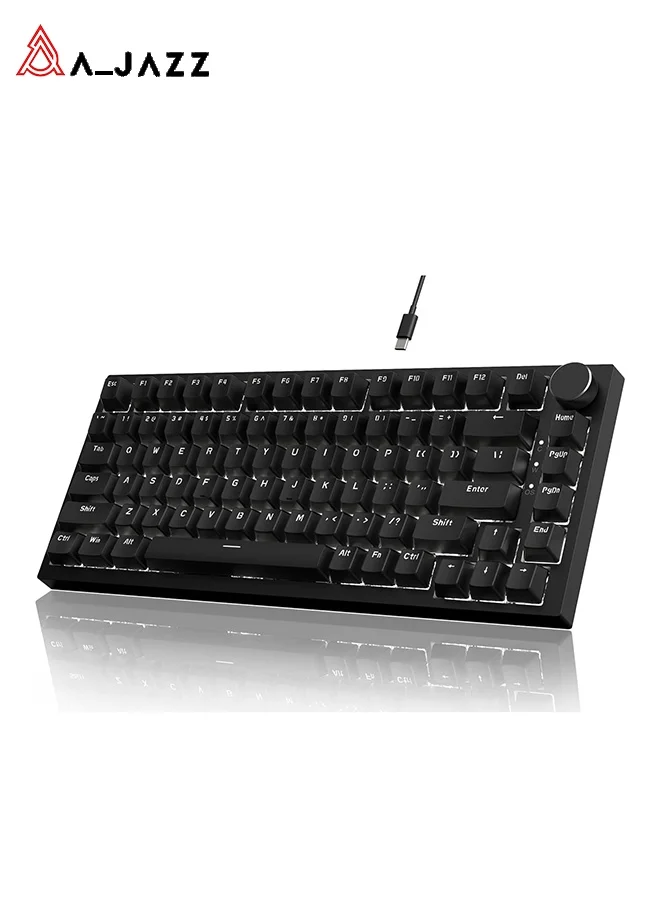 A-jazz AK820 Mechanical Gaming Keyboard 75% Layout Wired USB-C Hot-Swappable Switches with Rotary Knob (Black, Red Switches) upoer