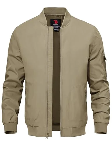 TBMPOY Mens Lightweight Bomber Windbreaker Jacket Premium Casual Zip Up Outerwear for Golf and Business (Khaki, XXXL) 4l4bi