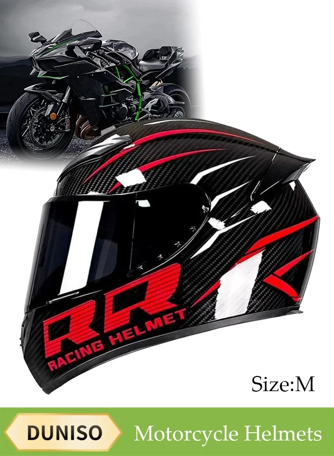 DUNISO Full Face Motorcycle Helmet, Lightweight Impact-Resistant Racing Gear with Black Visor, Breathable Lining for Men and Women (Size M) b4vby