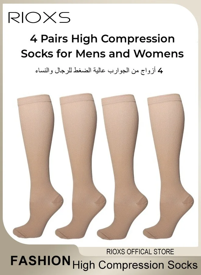 RIOXS High Compression Knee High Socks (4 Pairs, Unisex, Cotton Polyester Blend, Solid, For Athletic Running Cycling and Daily Support) luvz9