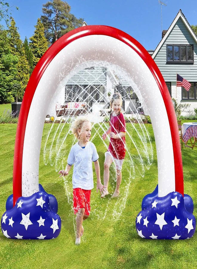 AMENON Inflatable Water Sprinkler American Flag Design (244 cm x 168 cm) Outdoor Summer Activity Toy for Kids and Adults 0xb2q