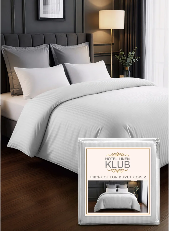 Hotel Linen Klub King Size Duvet Cover (Cotton, 250TC, Striped, White, 245 x 265cm) 1u3td