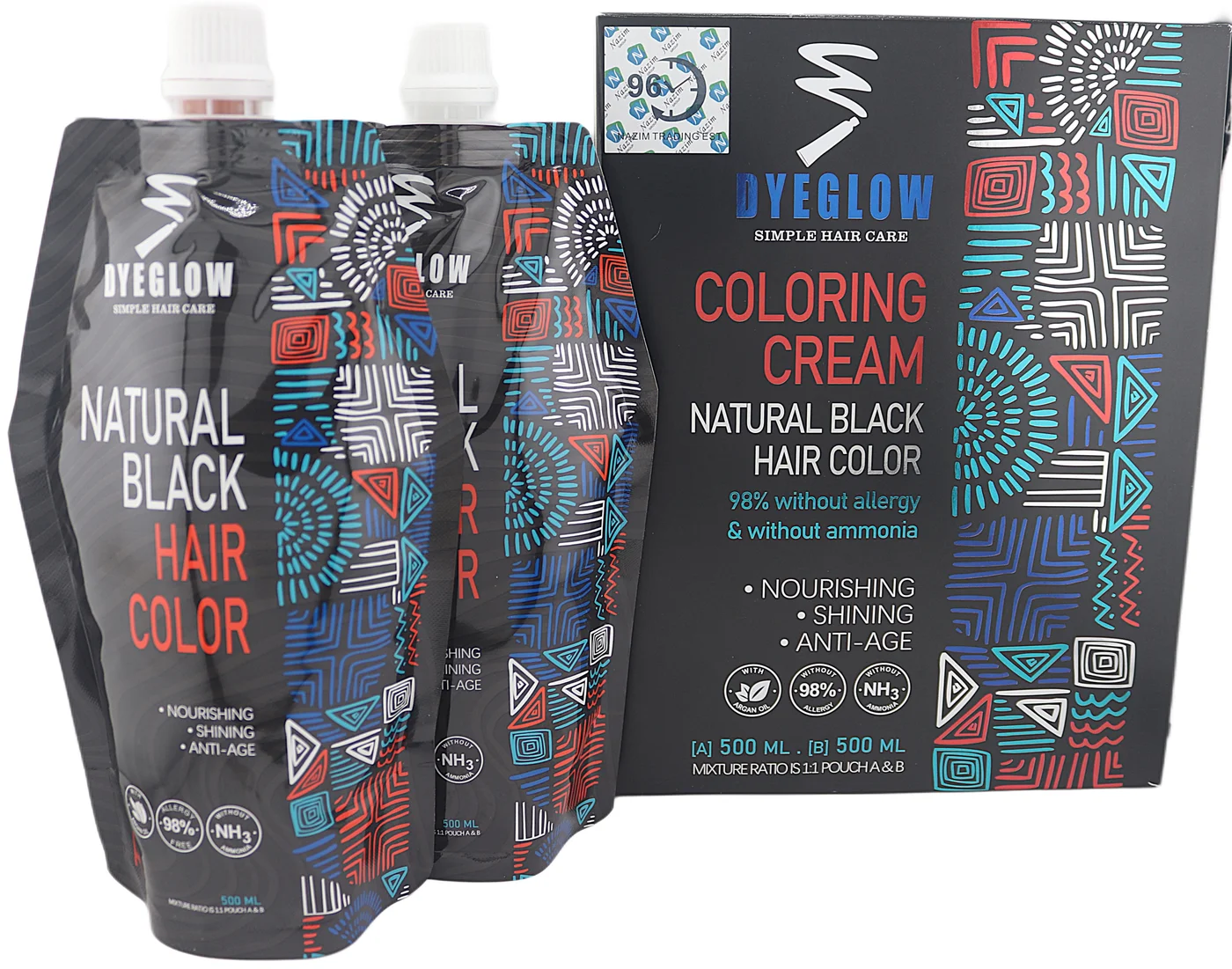 DYEGLOW Natural Black Hair Color Cream Ammonia-Free Nourishing Formula (Black, 1000 mL) ji1k0