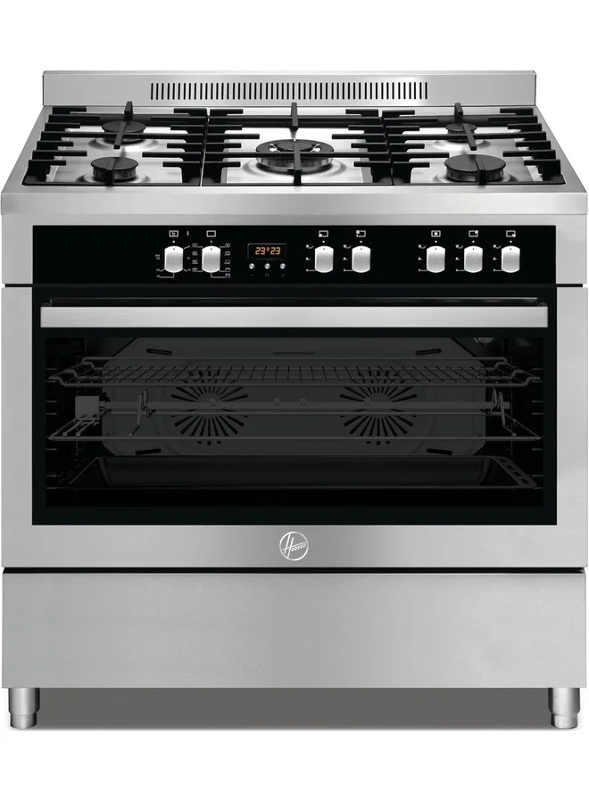 Premium Multi-Function Gas Cooker and Electric Oven (Stainless Steel, 90x60 cm, 5 Burners, Silver) 3r2t8