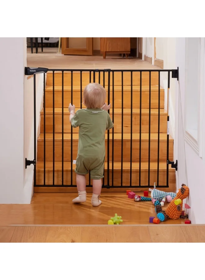 Premium Safety Gate for Stairs and Doorways, Hardware Mount Pet and Baby Barrier with Walk-Thru Door (Black, 66-109cm) 6luch