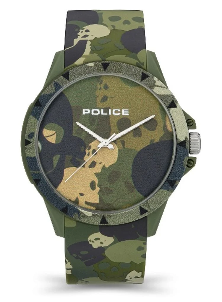 POLICE Sketch Analog Watch with Green Dial and Khaki Silicone Strap (40.7mm) 9zw2k