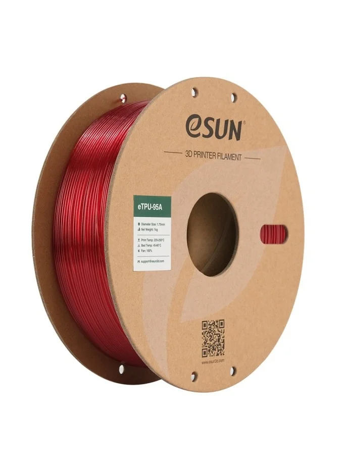 eSUN eTPU-95A Flexible 3D Printing Filament Premium High-Elasticity Material (Transparent Red, 1 kg) bqe0z