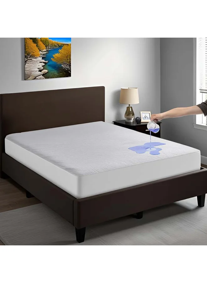 Hotel Linen Klub Waterproof Mattress Protector, Ultra Soft Cotton Terry Fitted Bed Cover (White, 180x200cm) mvxvq