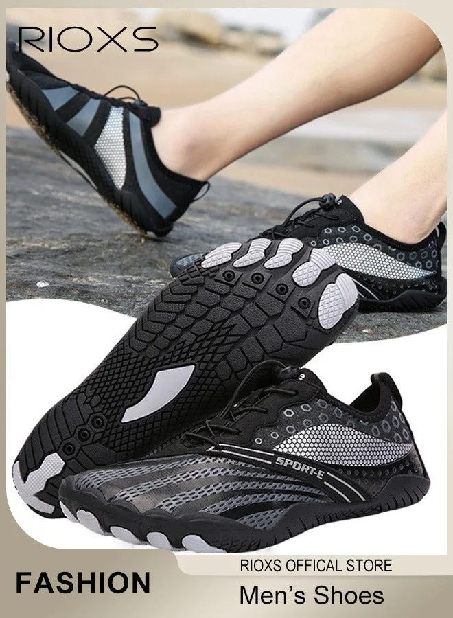 RIOXS Men's Water Shoes Quick-Drying Breathable Beach Sneakers Non-Slip Barefoot Aqua Footwear for Swimming Surfing and Hiking (Black) 87a6h