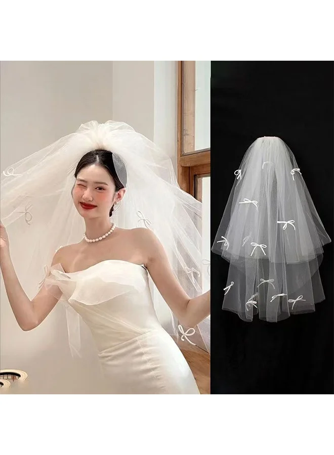 Premium Bridal Veil with Elegant Bow and Secure Comb for Wedding and Bachelorette Parties (White, 60 cm) r3skh