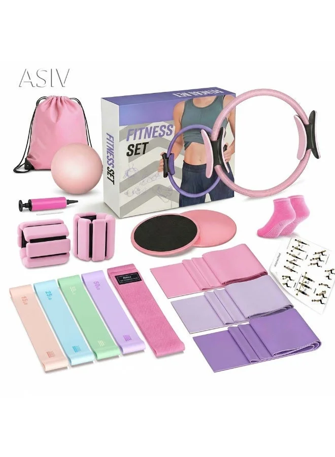 Premium 16-in-1 Pilates Exercise Kit with Resistance Bands Yoga Ball and Sliding Discs (Professional Fitness Set) afjpj