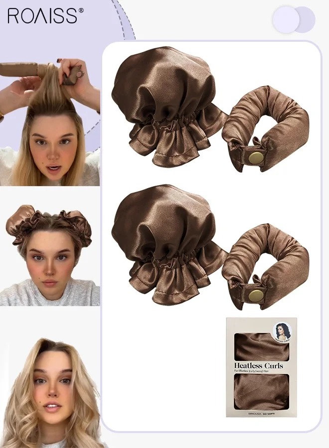Roaiss Satin Heatless Hair Curler Set (4 Pcs, Brown) - Soft Curling Rod Headband for Overnight Styling dh3gy