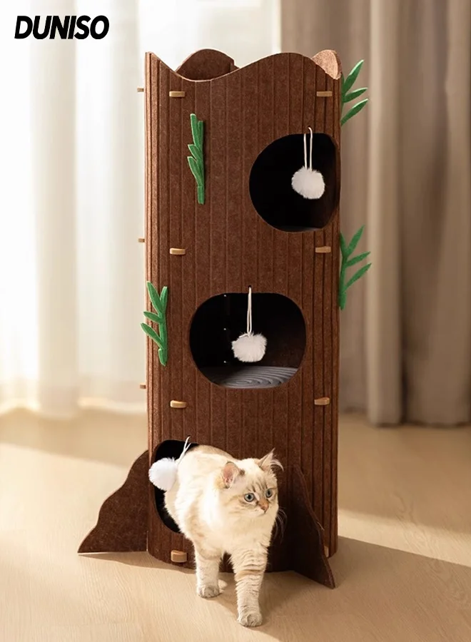 DUNISO Multifunctional 3-Layer Foldable Cat Tower (Large, Grey) - Premium Semi-Enclosed Pet Resting Bed with Scratch-Resistant Fabric for Indoor Cats 0wbnf