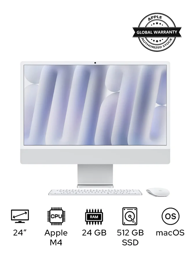Premium Smart All-in-One Desktop Computer 24-Inch Display 10-Core CPU 10-Core GPU 24GB RAM 512GB SSD English Keyboard (Silver) oazgs