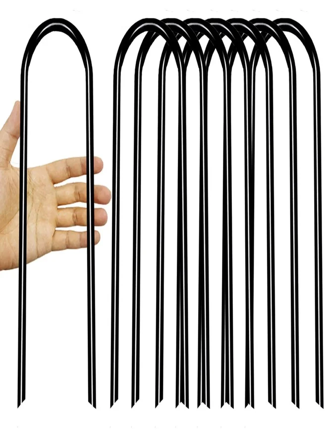 Azjmnfuny Heavy Duty Trampoline Stakes U-Type Galvanized Steel Ground Anchors for Camping Tents and Garden (Black, 25cm, 8pcs) udode