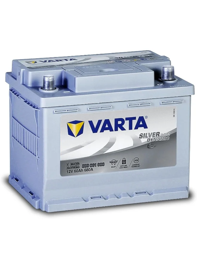 Premium AGM Car Battery 60Ah 12V 680A High-Performance Automotive Power Source (Silver, 60Ah) e5ldf