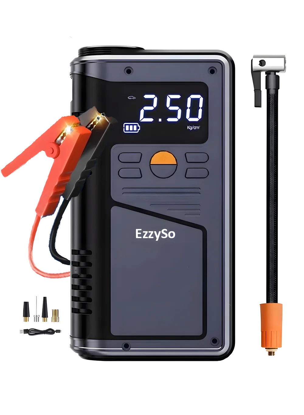 EzzySo Portable Car Battery Jump Starter with Air Compressor (8000mAh, 500A, 150PSI) - Emergency Power Bank with LED Light donud