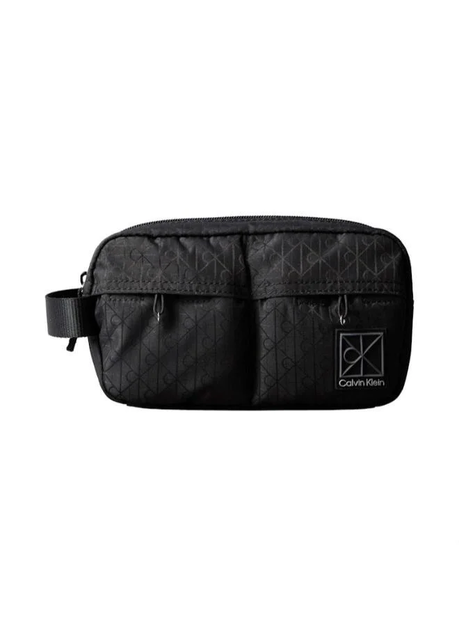 Premium Jacquard Emblem Logo Wash Bag Travel Organizer (Black, 25cm x 15cm x 10cm) ww4vu