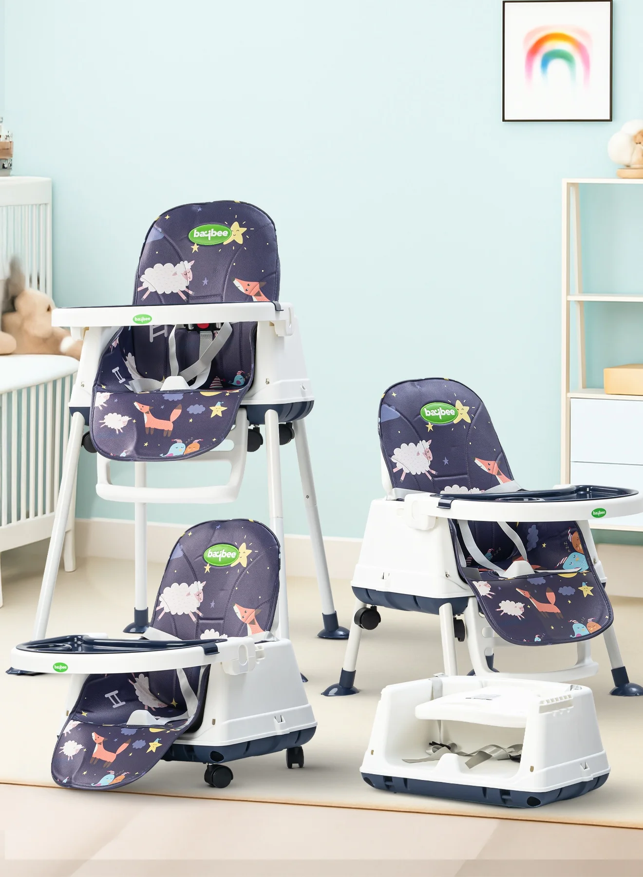 Nuvella 4-in-1 Convertible Baby High Chair with Adjustable Height and Tray (Navy Blue, 1 Piece) k87mq