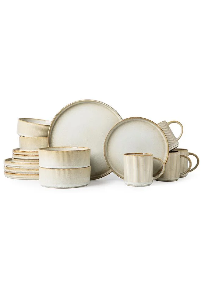 MONITO 16-Piece Stoneware Dinnerware Set, Modern Glossy Finish Kitchen Tableware (Beige, 16-Piece) 1albi