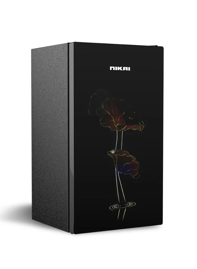 Nikai Single Door Refrigerator with Glass Finish and Chiller Compartment (Black, 140L) bygbh