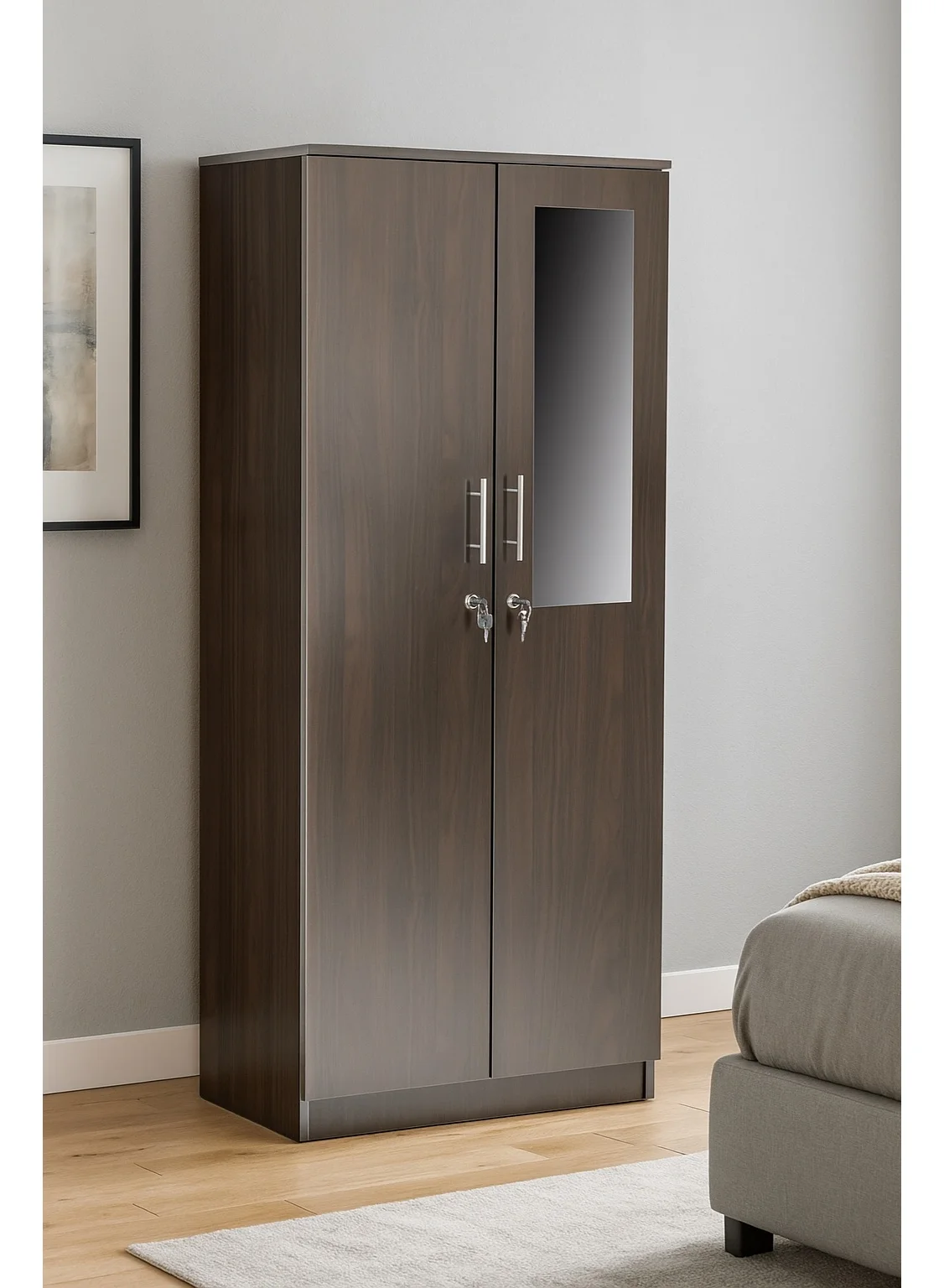 AFT Two-Door Wardrobe with Lockable Compartments and Shelves (Dark Walnut, 180x80x50 cm) fgkty