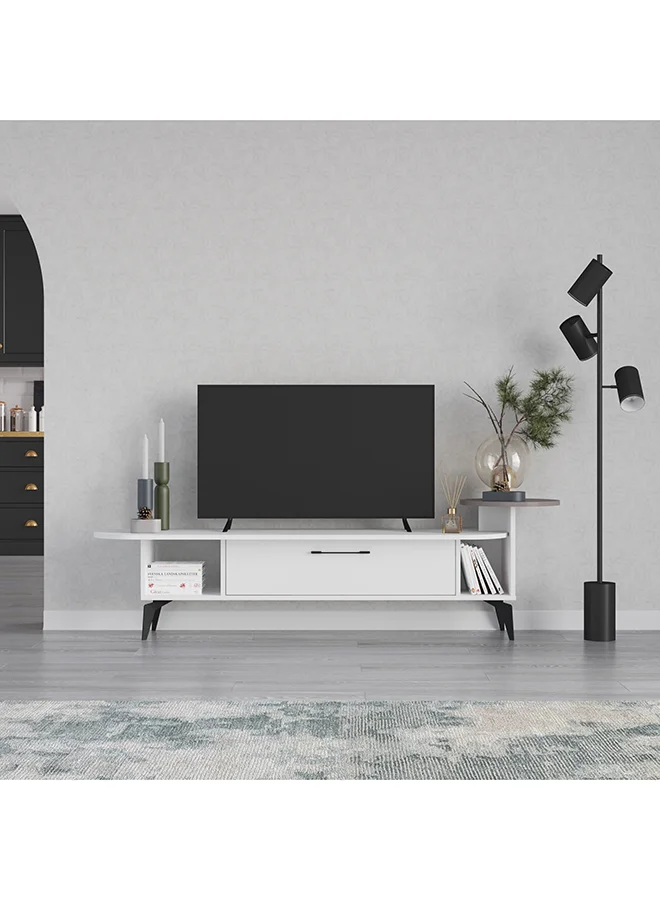 Mourah Home Ada TV Cabinet Storage Unit with 1 Door and 2-Tier Shelves for Living Room (White, 188x40x42.6 cm) 70hpi