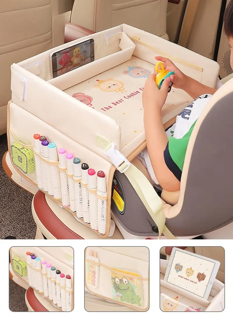 HOOKOR Kids Travel Tray for Car Seat Desk Organizer with Mesh Pockets Foldable Waterproof Road Trip Essentials (40 cm x 30 cm) vfmr1