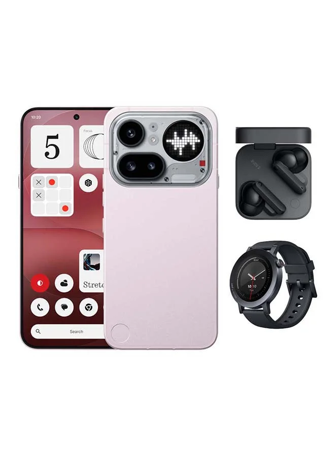 Premium 5G Smartphone Dual SIM 12GB RAM 256GB Storage with Wireless Earbuds and Smartwatch Set (Pink, 17.35 cm) 4mnck
