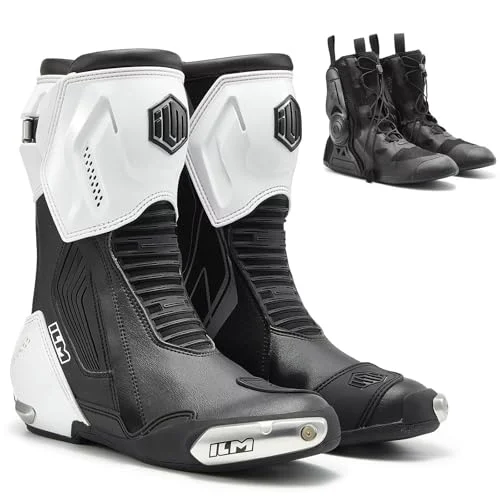 ILM Motorcycle Racing Boots Professional Street Riding Sport Footwear with Enhanced Ventilation and Anti-Slip Sole (Black, Size 42) xcplc