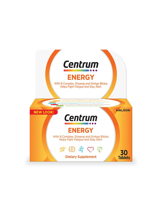 Premium Energy Multivitamin Supplement with Ginseng and Ginkgo Biloba (30 Tablets) 1k0x5