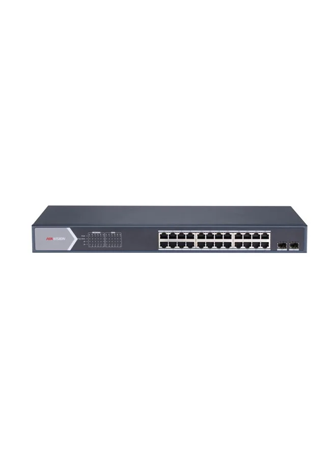 HIKVISION 24-Port Gigabit PoE Unmanaged Network Switch (24 PoE Ports, 2 SFP Fiber Ports, Black, Metal Housing) 5ijro