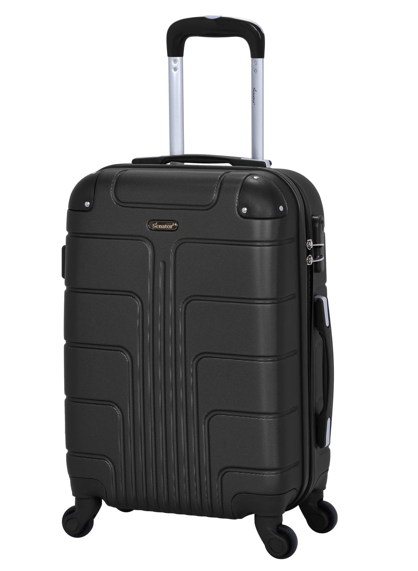 SENATOR Hard Case Cabin Luggage Trolley Lightweight Travel Suitcase with 4 Spinner Wheels (Black, 55 cm) htfz9